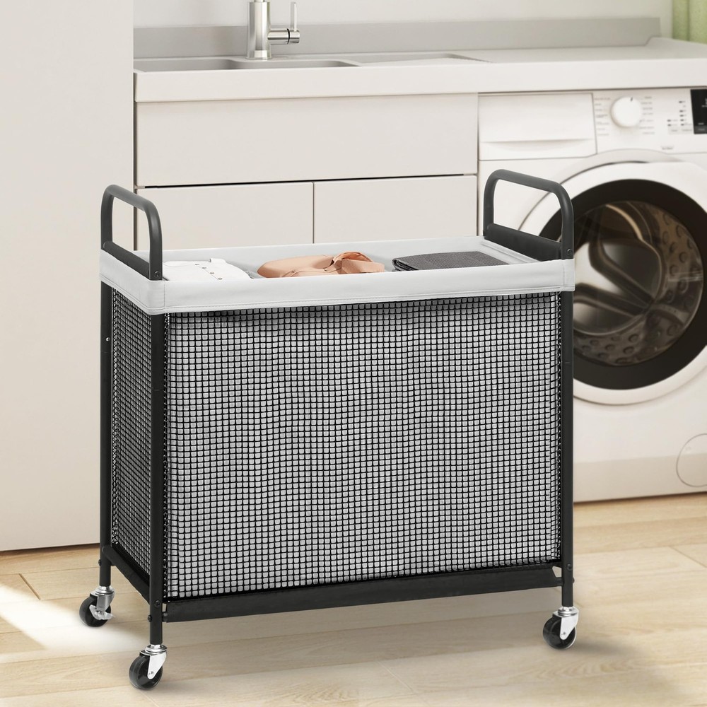 STORAGE MANIAC 3-Section Rolling Laundry Hamper w/ Wheels, Sorter 120L