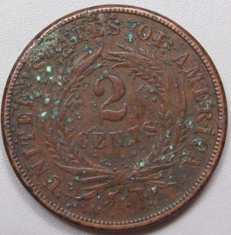 1866 US 2¢ Two Cent Piece -XF but Corroded-