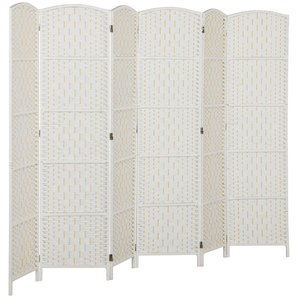 6 Weave Panel Room Divider Privacy Folding Screen Diamond Decor, White