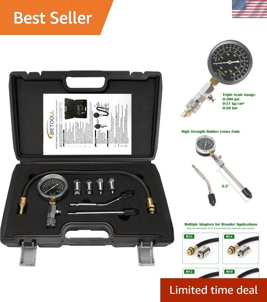BETOOLL 8-Piece Gas Engine Compression Tester Kit with Durable Brass Adapters