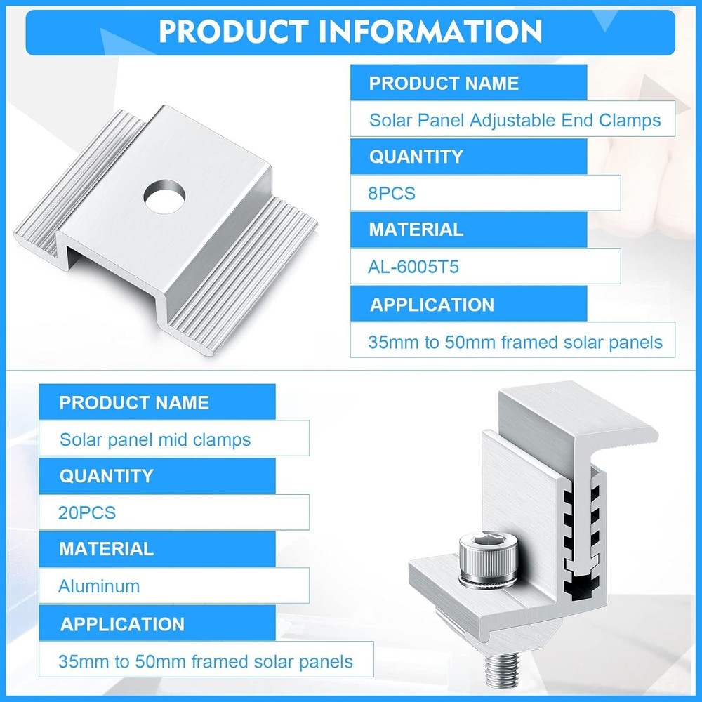 28-Piece Aluminum Solar Panel Bracket Set - Adjustable, Rust Resistant