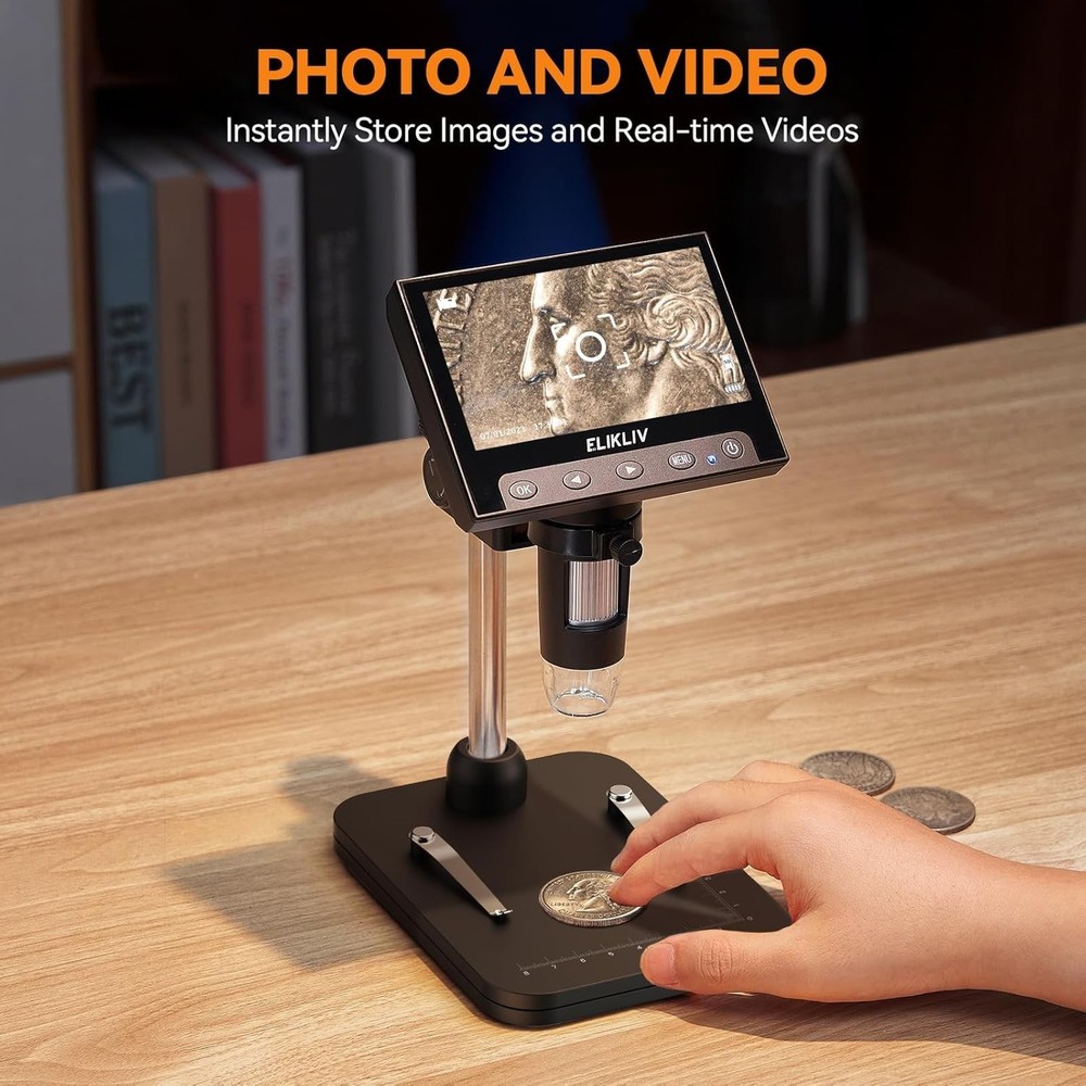 Rechargeable Coin Microscope with Adjustable Stand and Enhanced LED Illumination