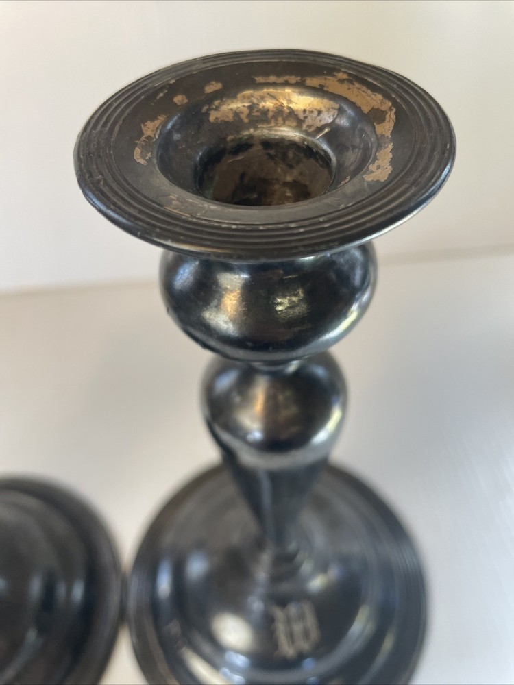 Antique E. B. Webster & Son Silverplate Pair Candle Stick Holders Spiderweb 2701