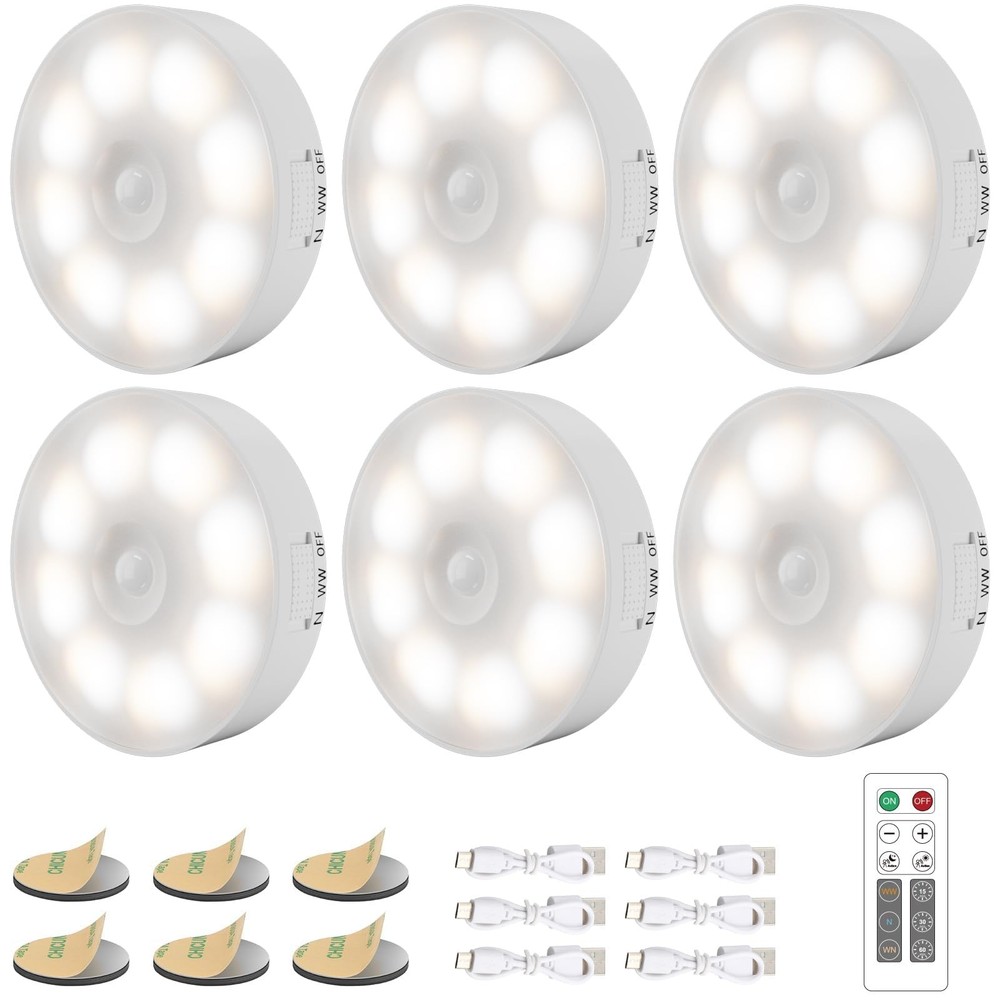 6 Pack Under Cabinet Lights [with Remote], 16 6 Pack, 3 Colors Adjustable