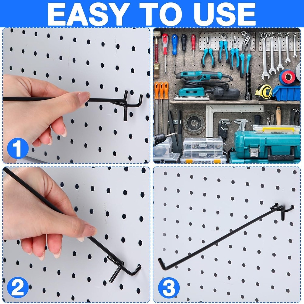 Durable 100 Pcs Pegboard Hooks, 12 Inch Long for Efficient Wall Organization