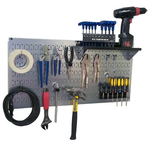 16x32 in Horizontal Galvanized Metal Pegboard Tool Board Panel for Garage