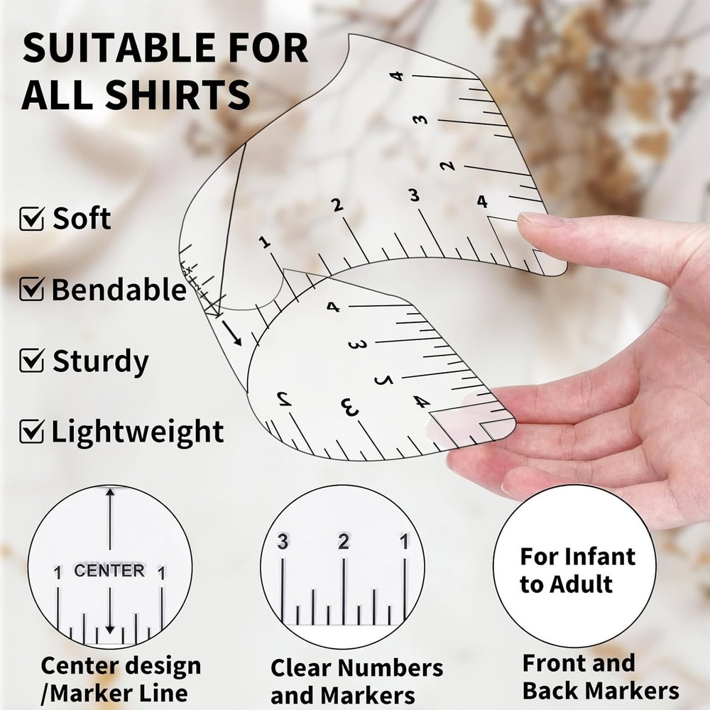 Versatile 5-Piece T-Shirt Ruler Set for DIY Vinyl Alignment & Crafting Projects