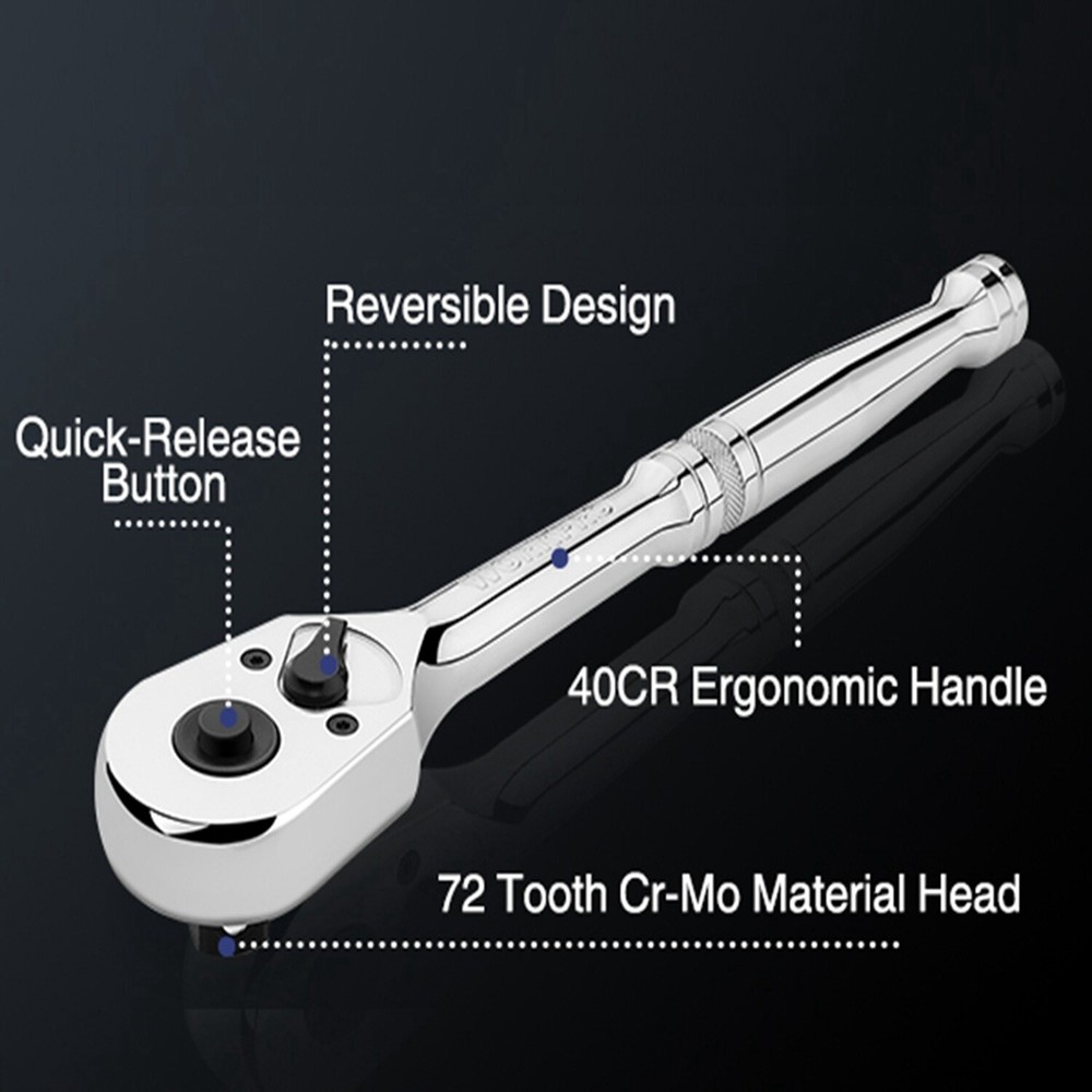 WORKPRO 1/2" Drive Ratchet Handle 72-Tooth Quick-Release Reversible Ratchet Sets