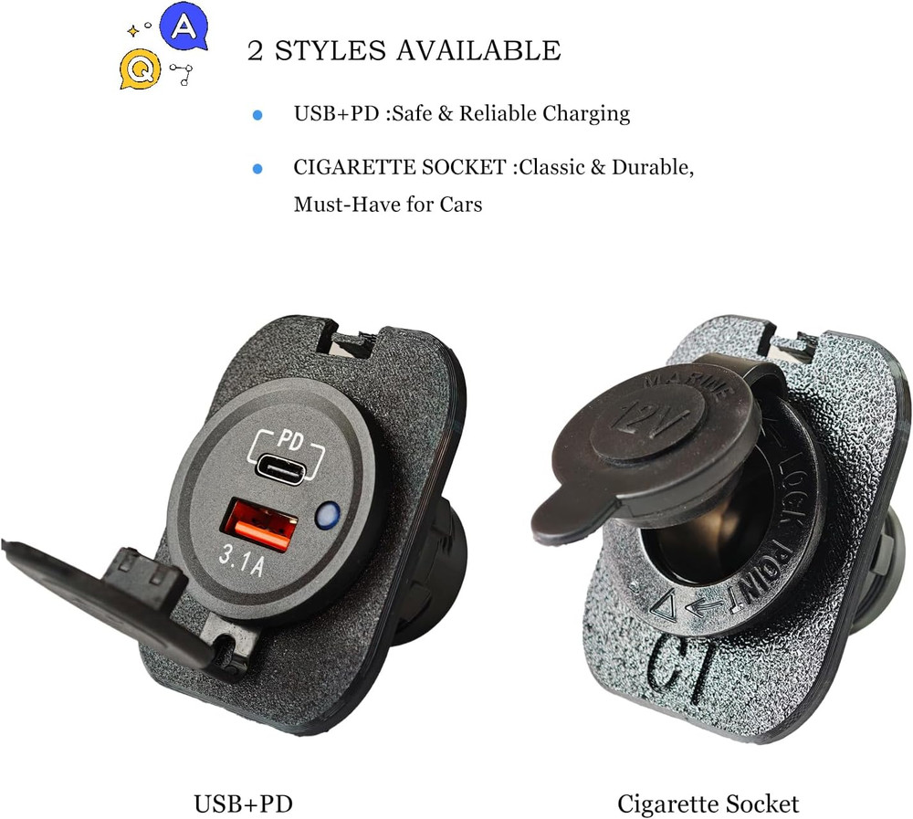 12V Bed Outlet for Ford Maverick Flexbed (2022+), Cigarette Socket Kit or USB Ch