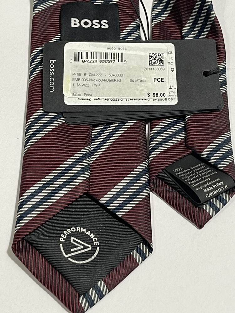 Boss By Hugo Boss Performance Italy Polyester Tie In Dark Red (width 6cm).
