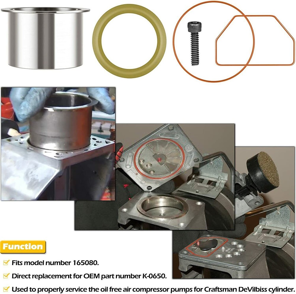For Craftsman Dewalt Air Compressor Cylinder Sleeve Compression Ring Kit K-0650