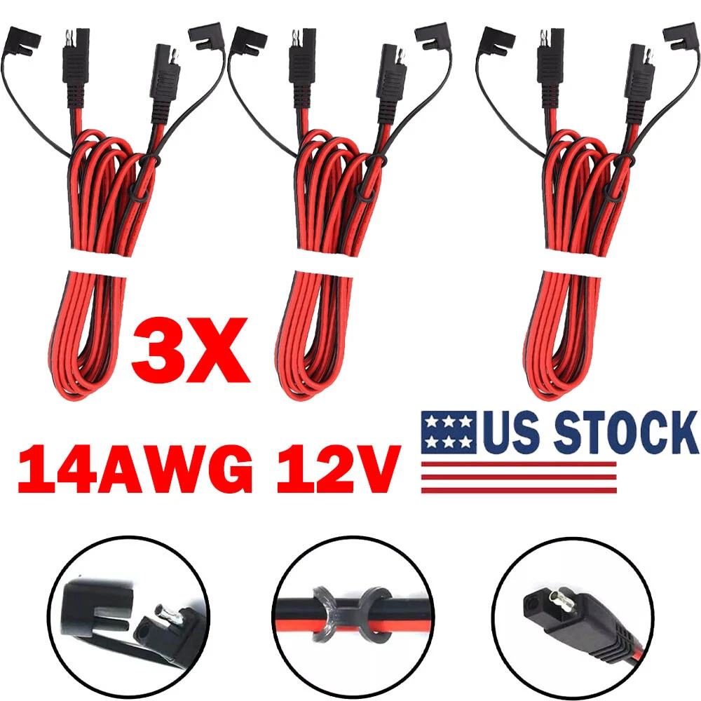 3x 14AWG 12V 1M SAE to SAE Extension Cable Quick Disconnect Wire Harness Cord US