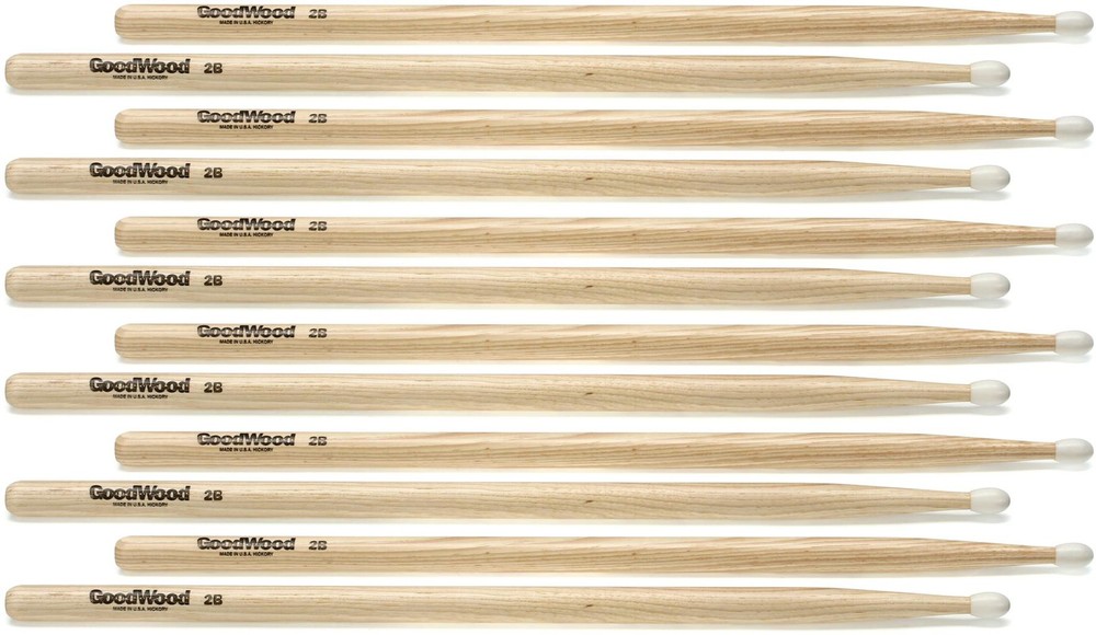 Goodwood US Hickory Drumsticks 6-pair - 2B - Nylon Tip (3-pack) Bundle