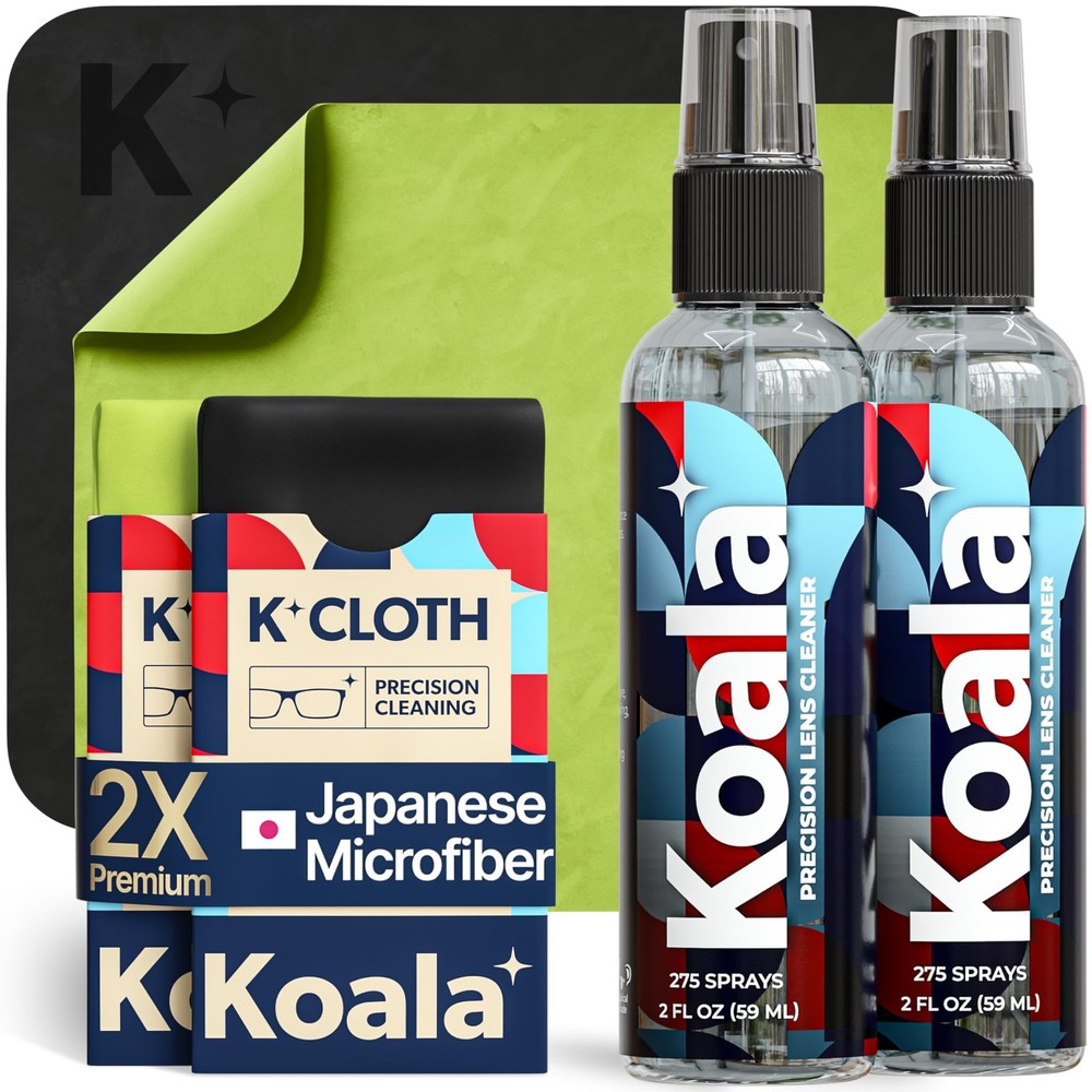 Koala Eyeglass Lens Cleaner Spray Kit | (2x) 4 Piece Set, Black / Green