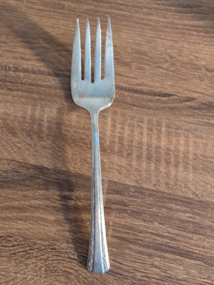 Vtge Fascination Silverplate Cold Meat Serving Fork Floral Scroll Pattern 8.5"