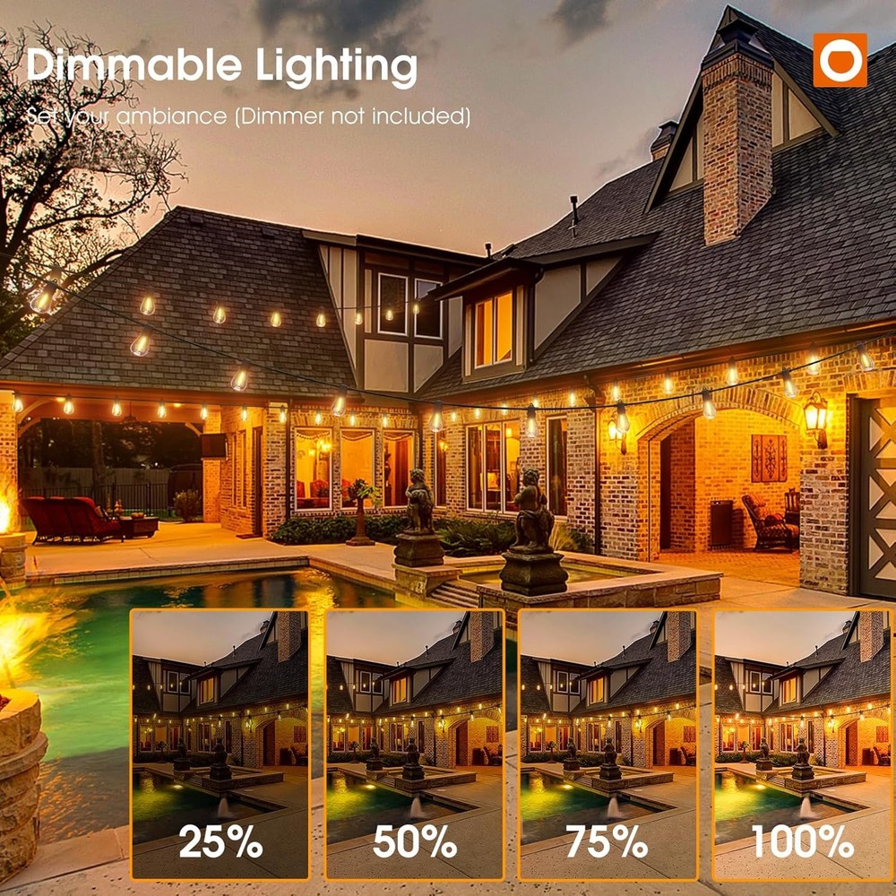 addlon 50FT LED Outdoor String Lights with Edison Shatterproof 50FT, Black
