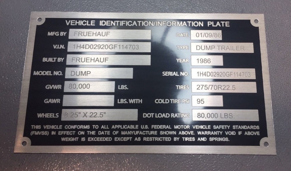 Personalized Aluminum TRL Tag Plate-For restoration or Display use SEMI TRLR