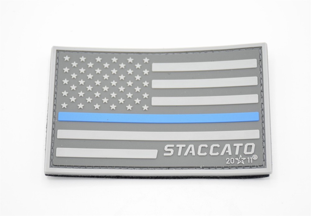 STACCATO LOGO PATCH AMERICAN FLAG "THIN BLUE LINE" PVC HOOK/LOOP BACKING 1911