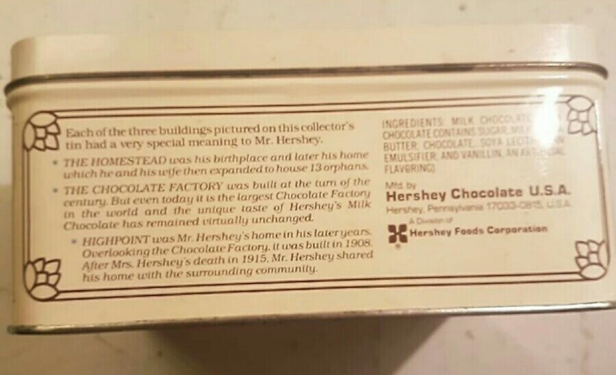 1990 Vintage Hershey's Chocolate Tin 1912 Edition (empty)