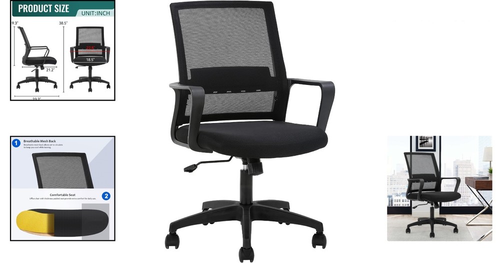 Executive Ergonomic Office Chair with Adjustable Height & Armrests - Black Mesh