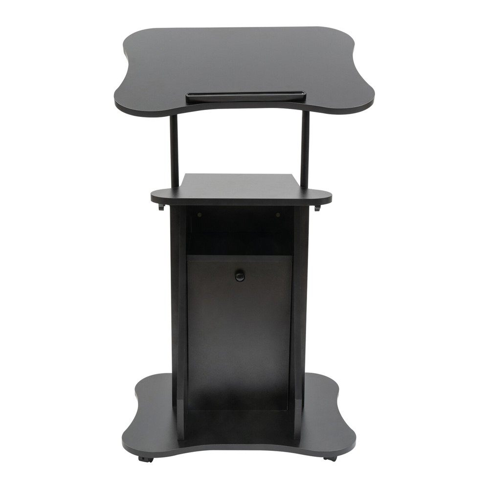 Floor Standing Pulpit Adjustable Height Lectern Podium w/ Wheels and Storage