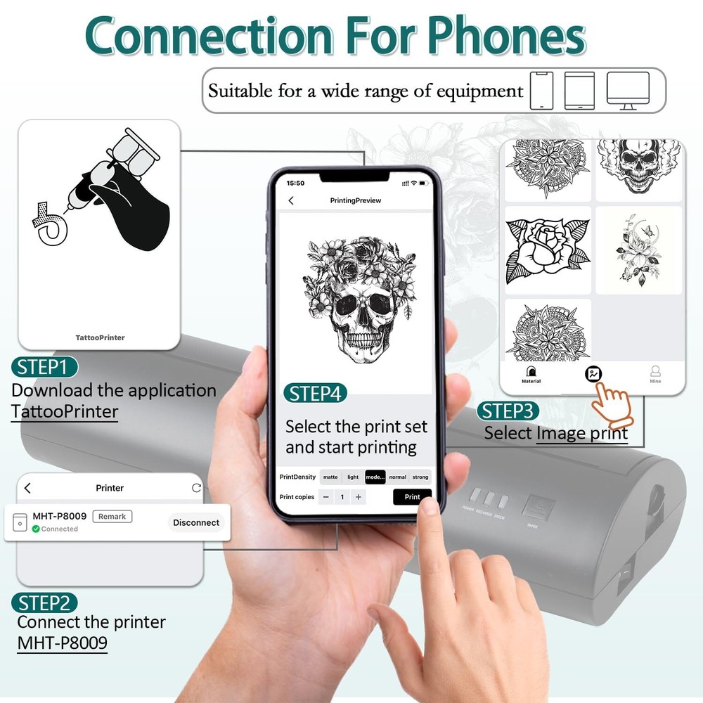 Atelics Wireless Tattoo Transfer Stencil Printer, with Storage Case