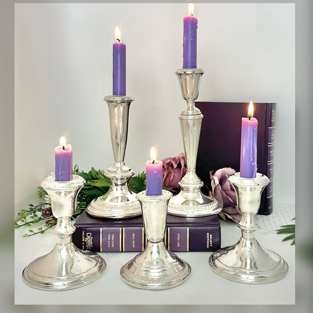 Sterling Silver Candlesticks Mixed Makers Weighted Candle Holders Lot 5