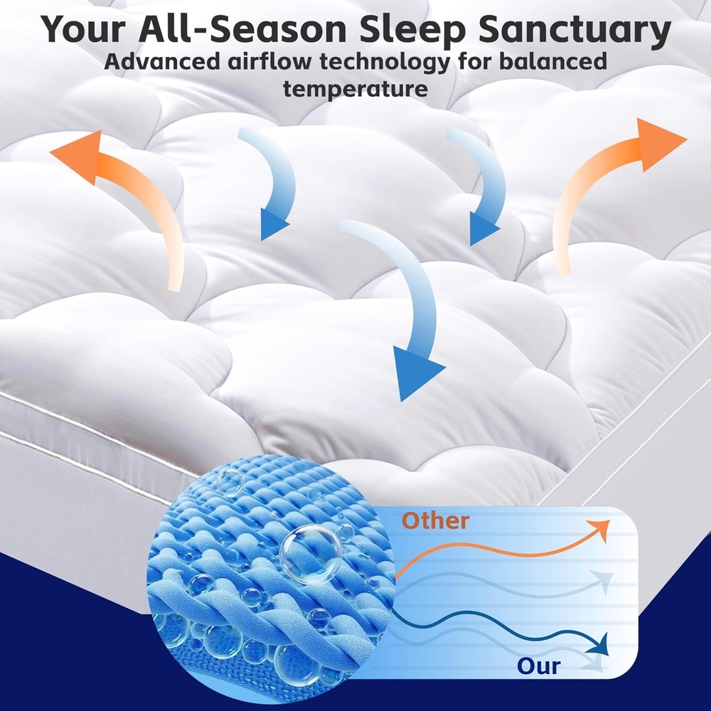 Queen Size Mattress Pad 2in Thick Quilted White