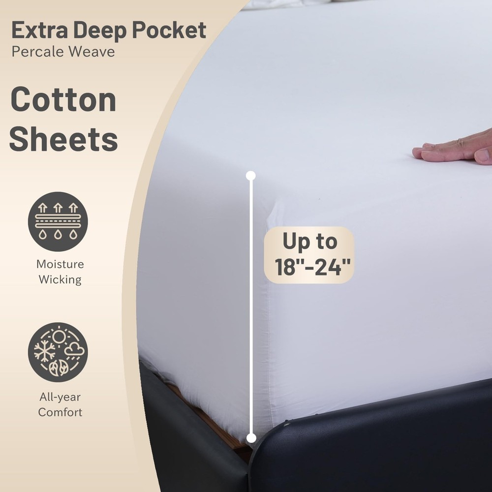MEISHANG Extra Deep Pocket Queen Sheets - 600 Thread Count Sheets - Fits 18"-...