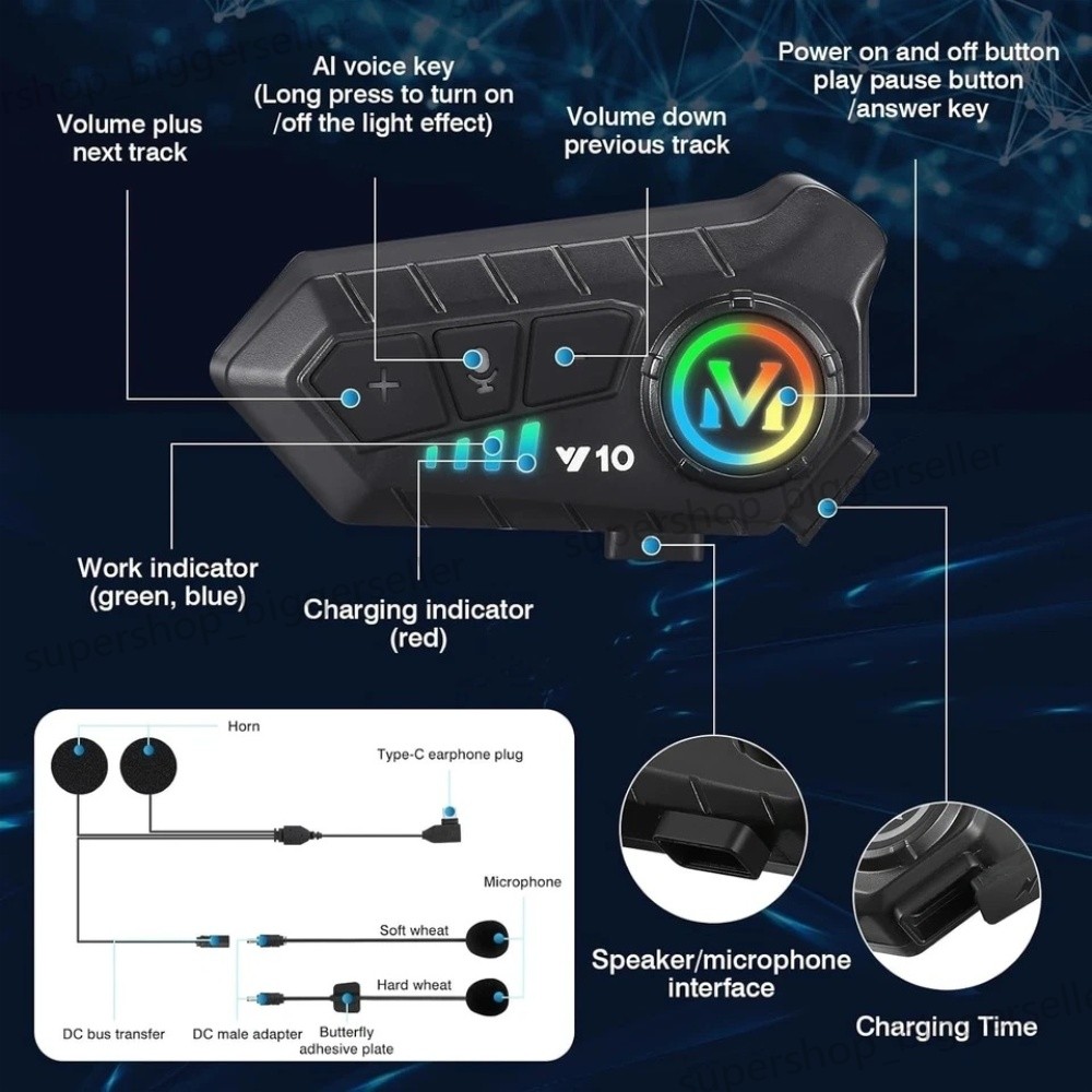 FM Motorcycle Headset Bluetooth Helmet Intercom Speaker Music Share Headphone US