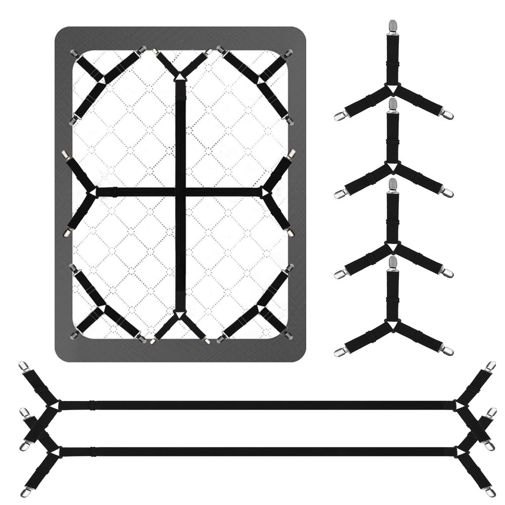 Elastic Sheet Straps 6 Pack, Full Size Bed Clips, Triangle & Crisscross Design