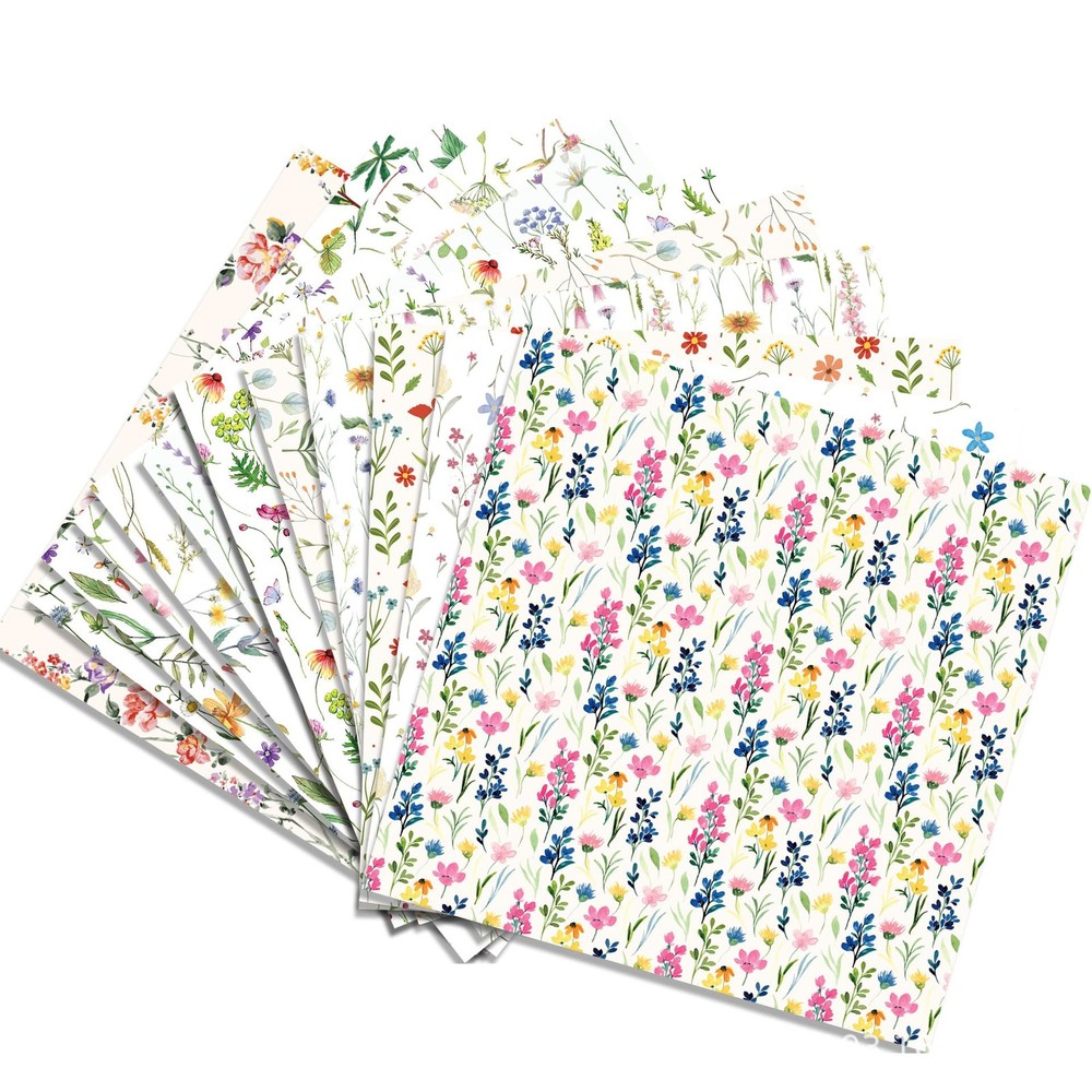 24 Sheets Wildflower Pattern Paper Spring Scrapbook Specialty Paper Watercolo...