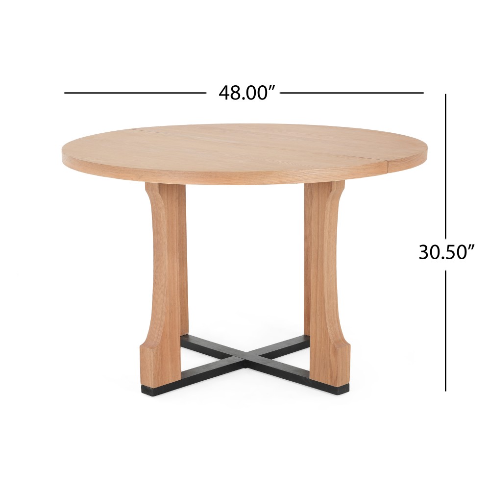 48" Round Dining Table - Natural Ash Finish, Solid Wood & MDF, Pedestal Base,