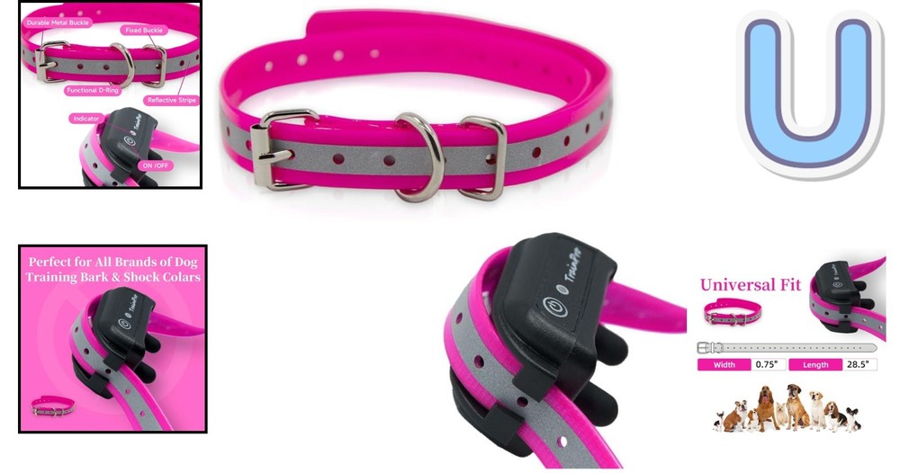 Pink Reflective Replacement Dog Training Collar Strap - 27.5” x 0.75” Adjustable