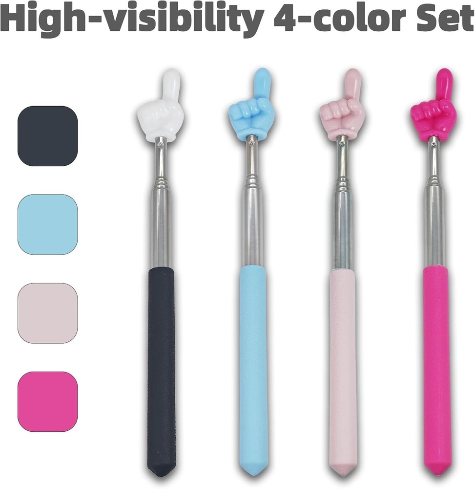 4 PCS Extendable Pointer Finger Stick - Bright Colored Telescopic Teachers...