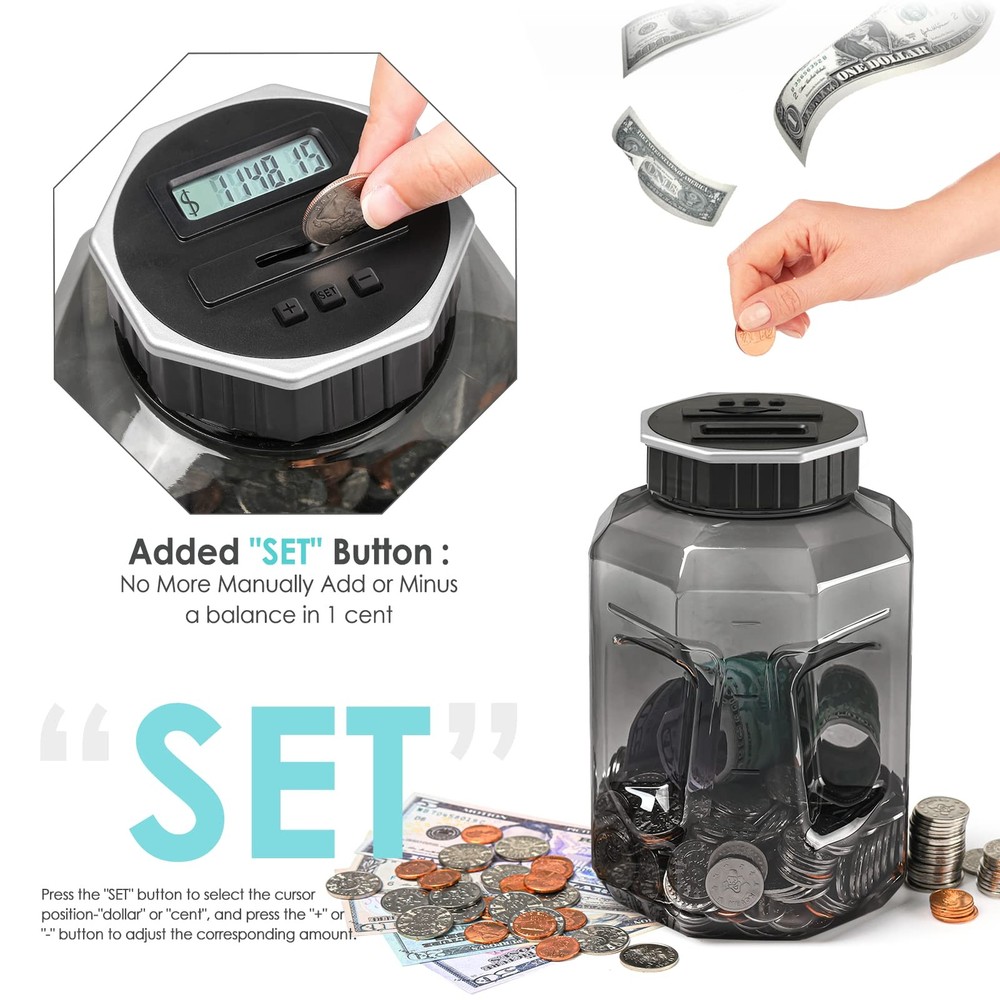 Alcancía digital extragrande para contar monedas con contador LCD