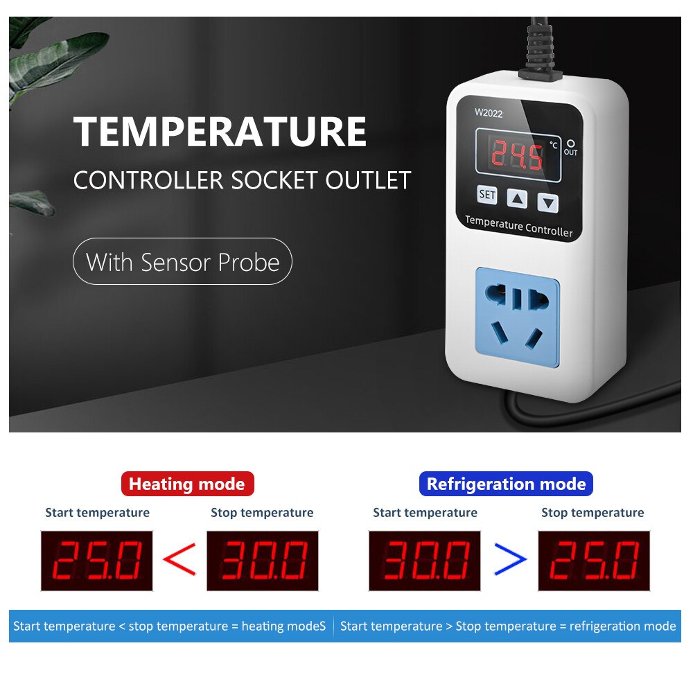 W2022 Temperature Controller 110-220V Control Socket Thermostat With NTC Sensor