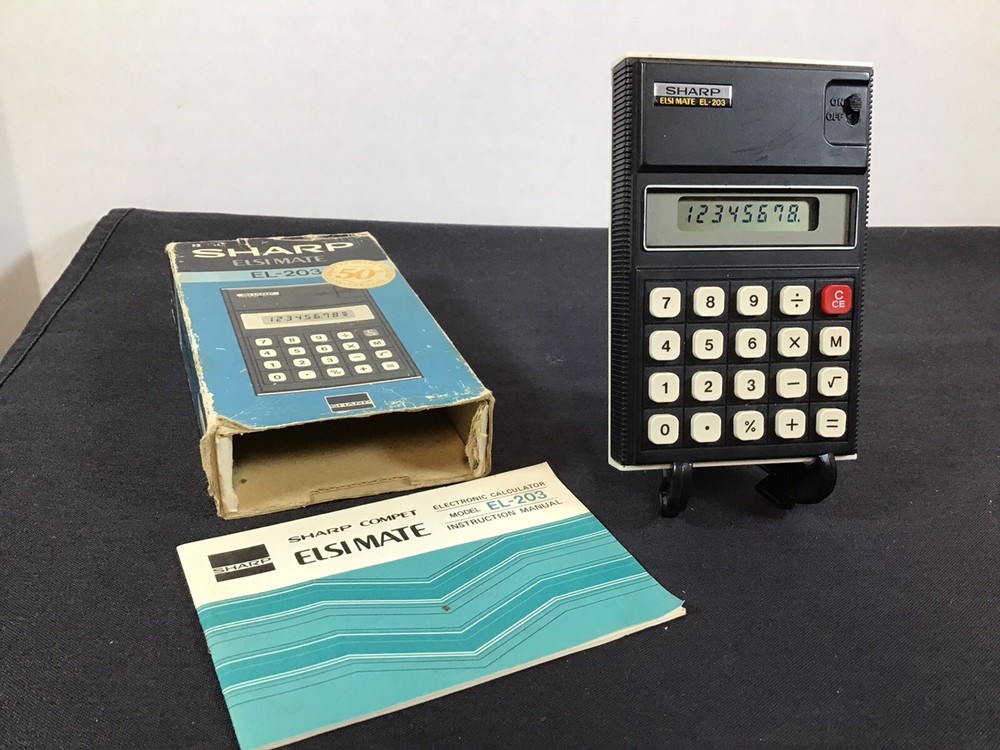 Vintage Sharp Elsimate EL 203 Electronic Calculator With Box and Manuel