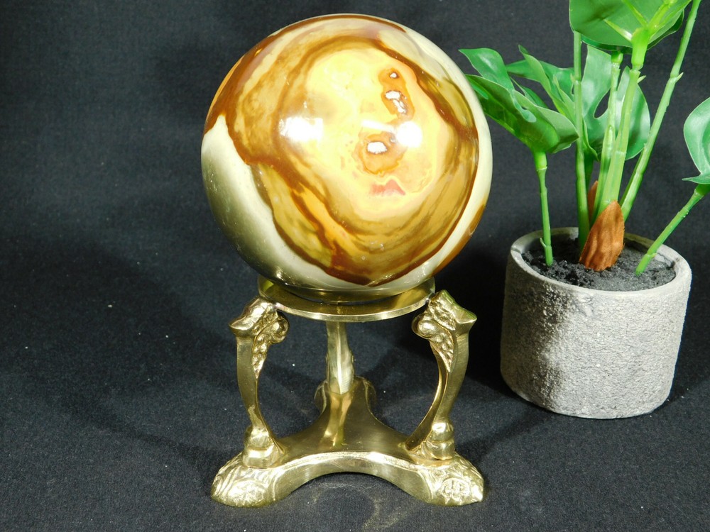 Sphere Display Stand Large Size Scroll Design Polished Brass Color