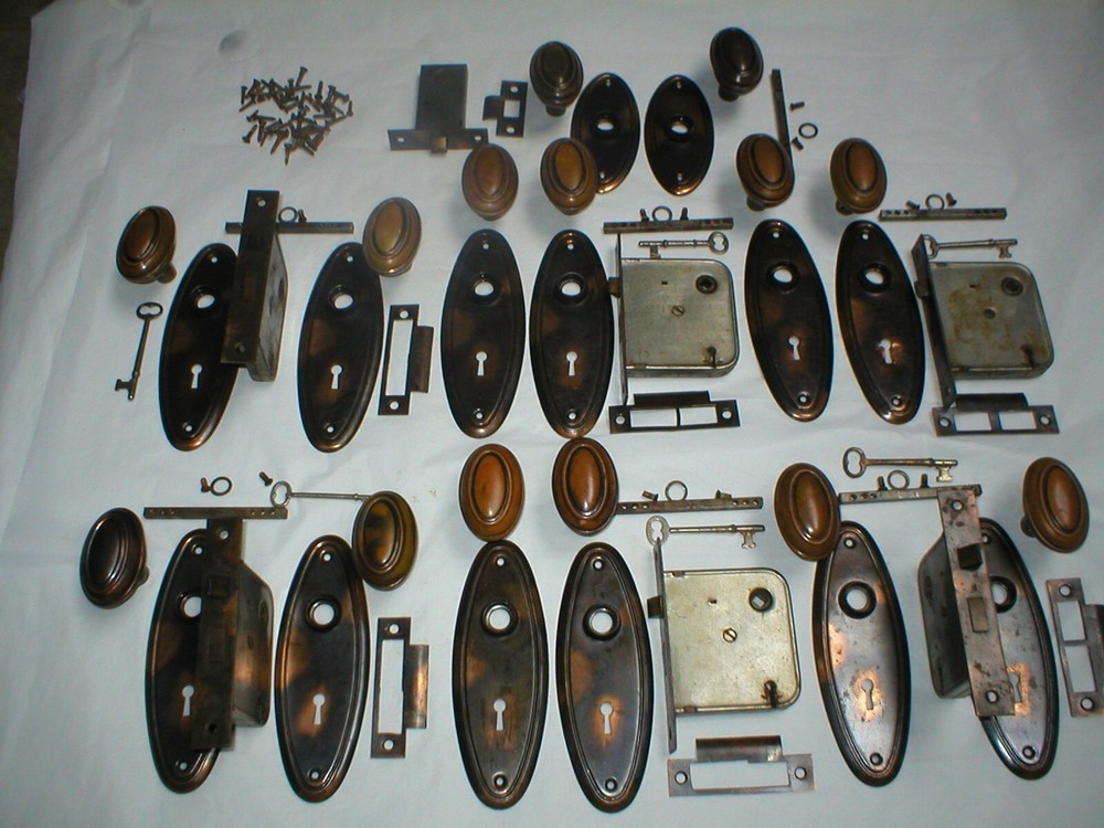 Antique Japanned Door Hardware Set