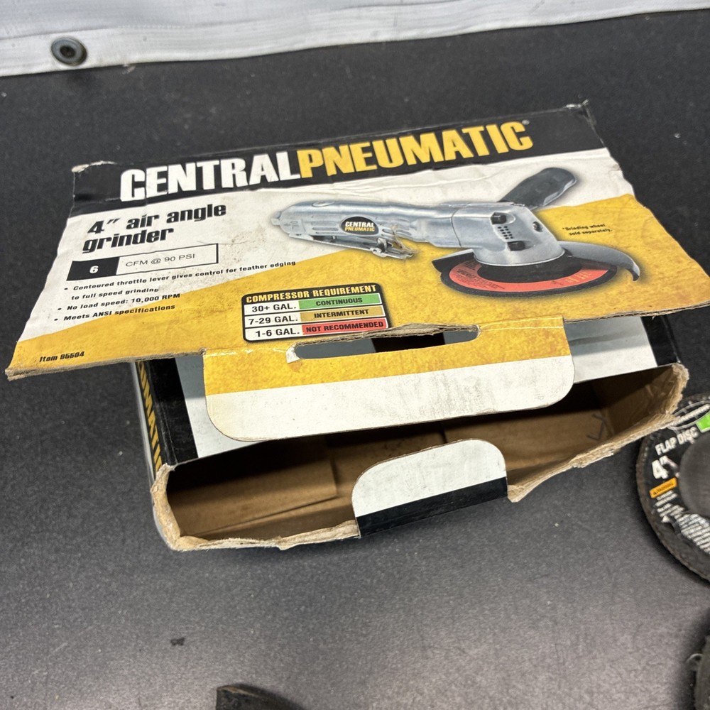 CENTRAL PNEUMATIC AIR GRINDER 4” + Handle + Accessories Wheels Tools Used