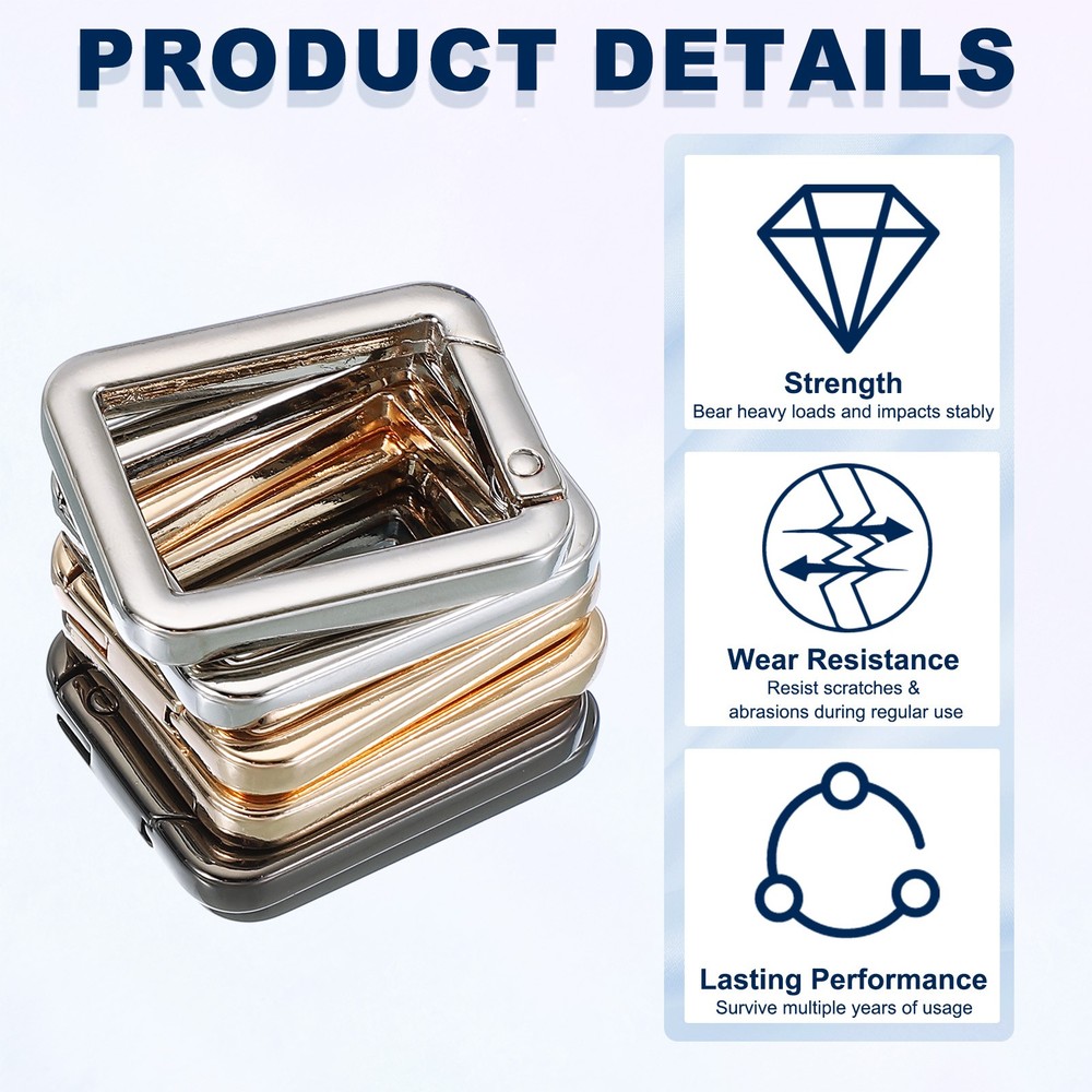 10 Pcs 34mm Square Shaped Spring Snap Keychain Clip for Purses Light Gold