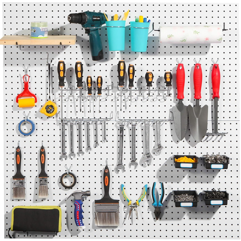 Pegboard Hooks Assortment, for Organizing Various Tools, with Pegboard Bins, 107