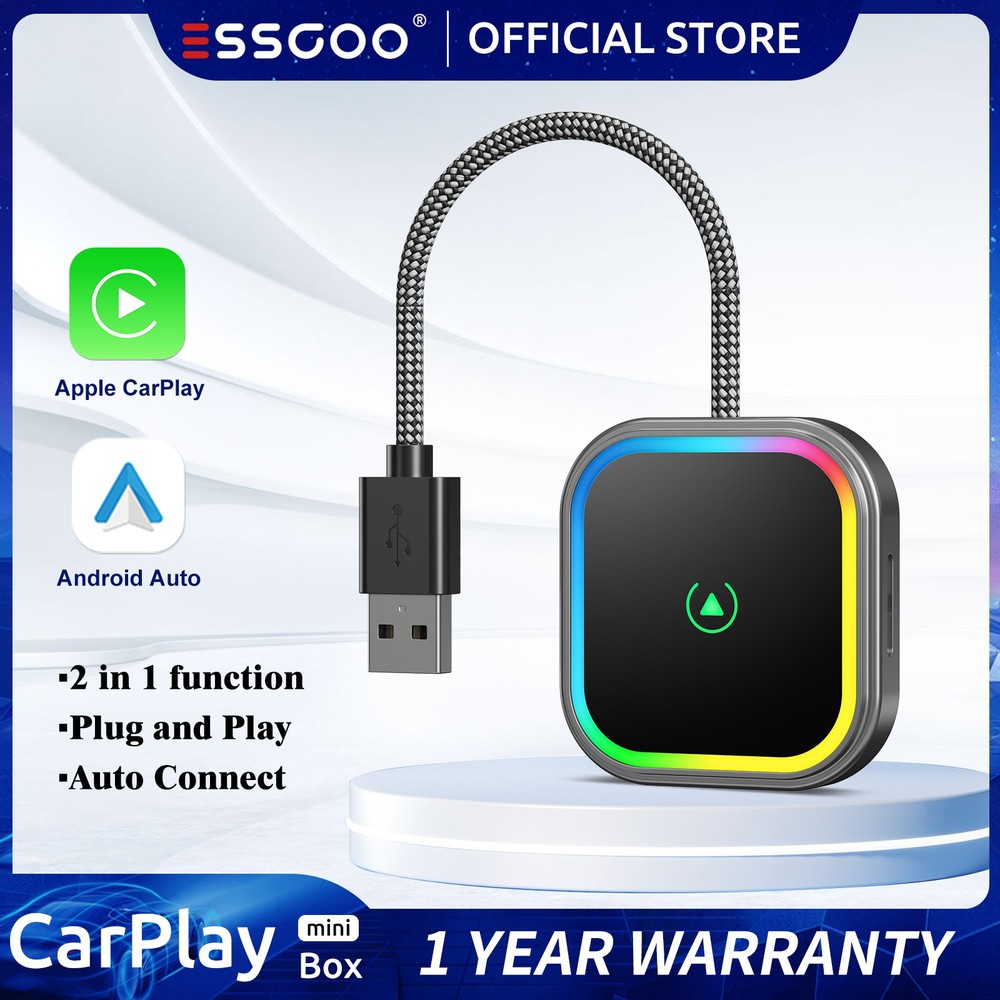 Wireless CarPlay Adapter for Apple iPhone & Android Auto USB Adapter Plug & Play