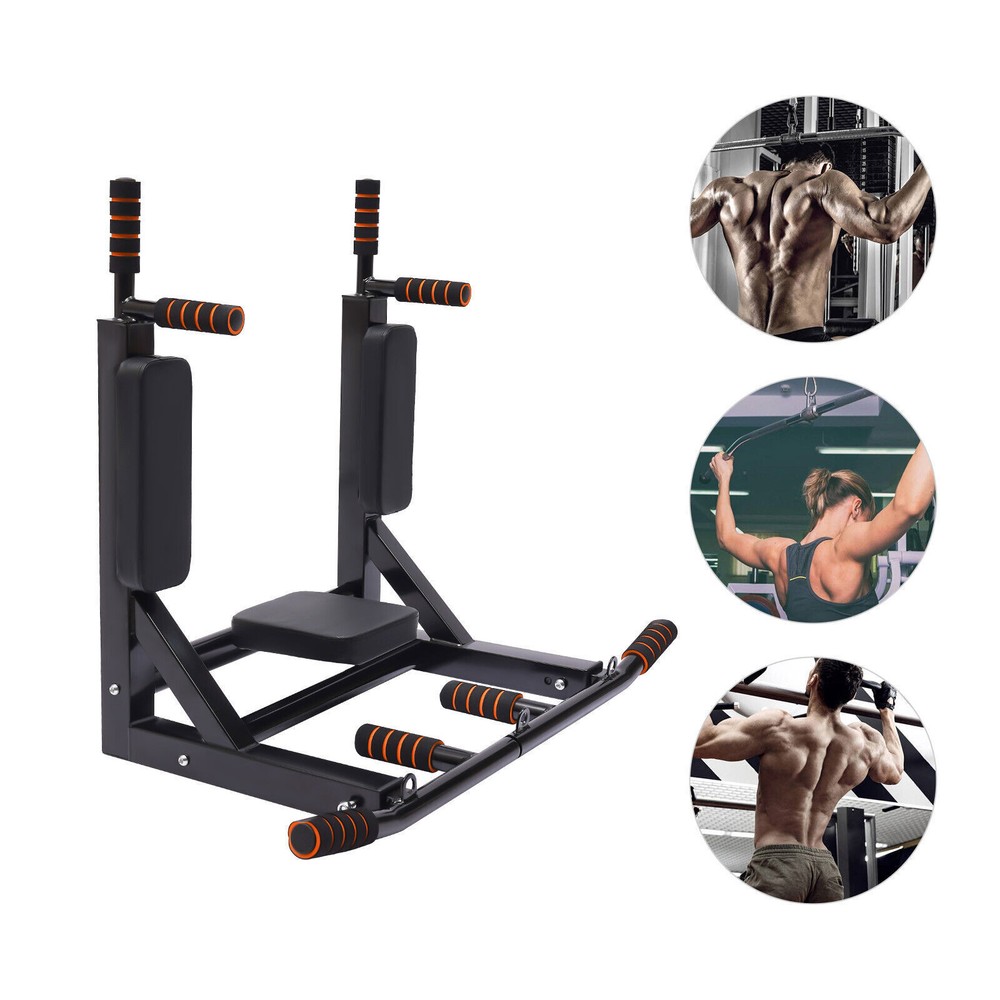 Multifunctional Wall Mounted Pull Up Chin Up Bar Dip Station Power Rack Black