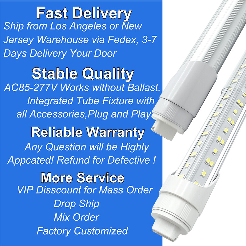 8' Led Shop Light Double Pin 144W 6500K NO RF Interference Commercial Garage LED