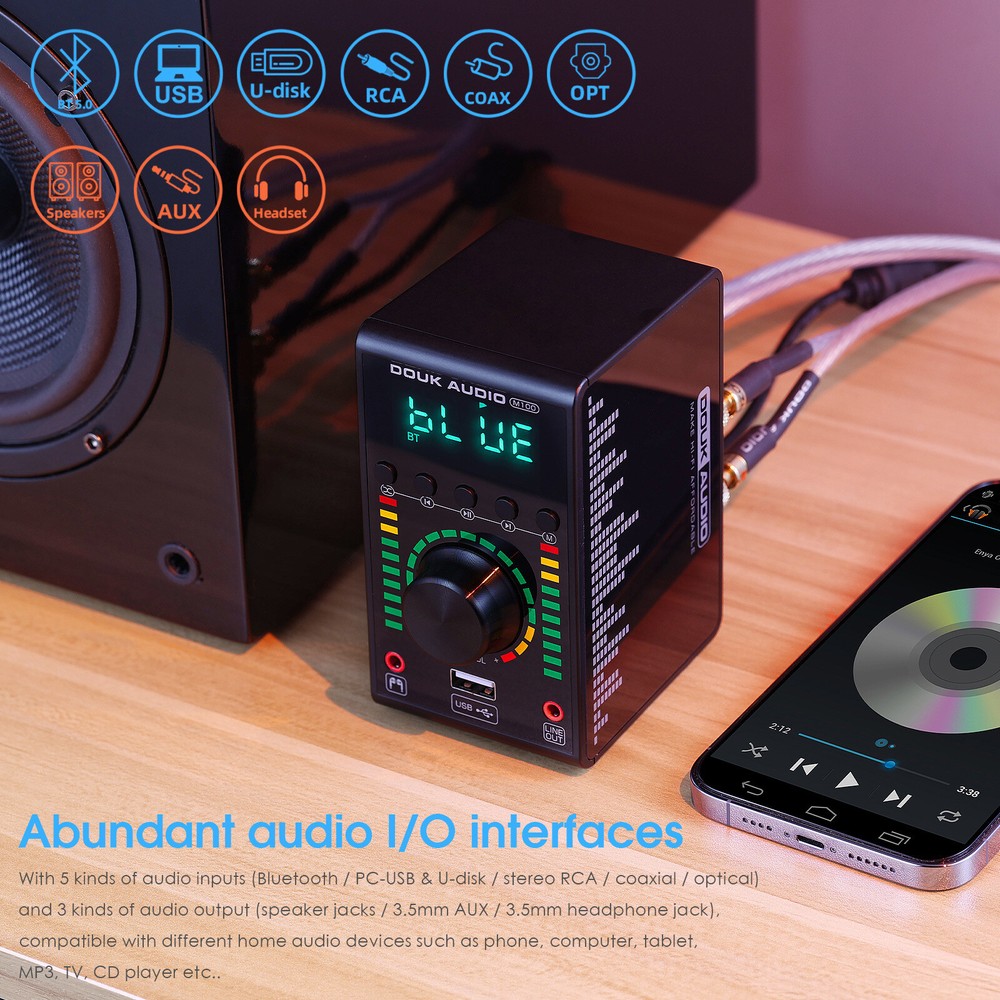 Mini Digital Amplifier with Bluetooth USB DAC COAX/OPT Digital Amp Headphone Amp