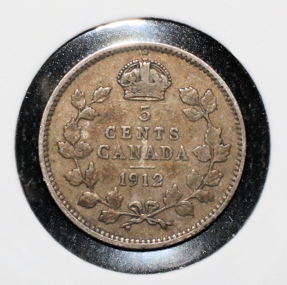 1912 Canada 5 Cent Silver Coin - 07965