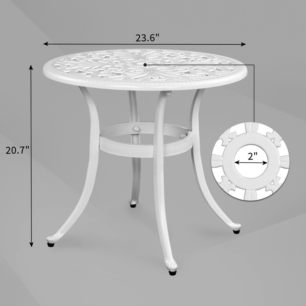 Phoenix Cast Aluminum Round Table, Patio End Table, Side Table