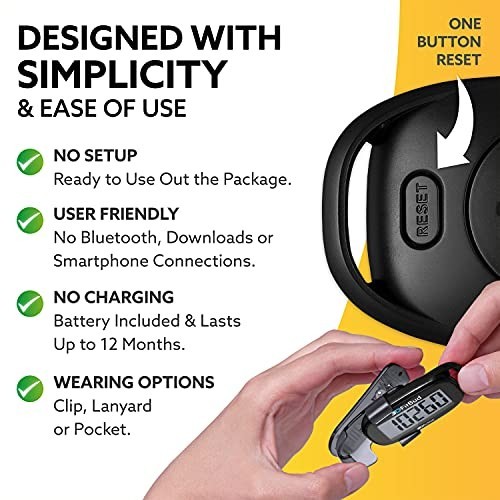 3D Pedometer Step Counter with Clip & Lanyard - Accurate Daily Step Tracker for